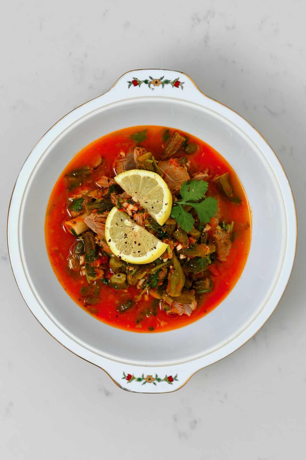 Okra stew bamya in a bowl