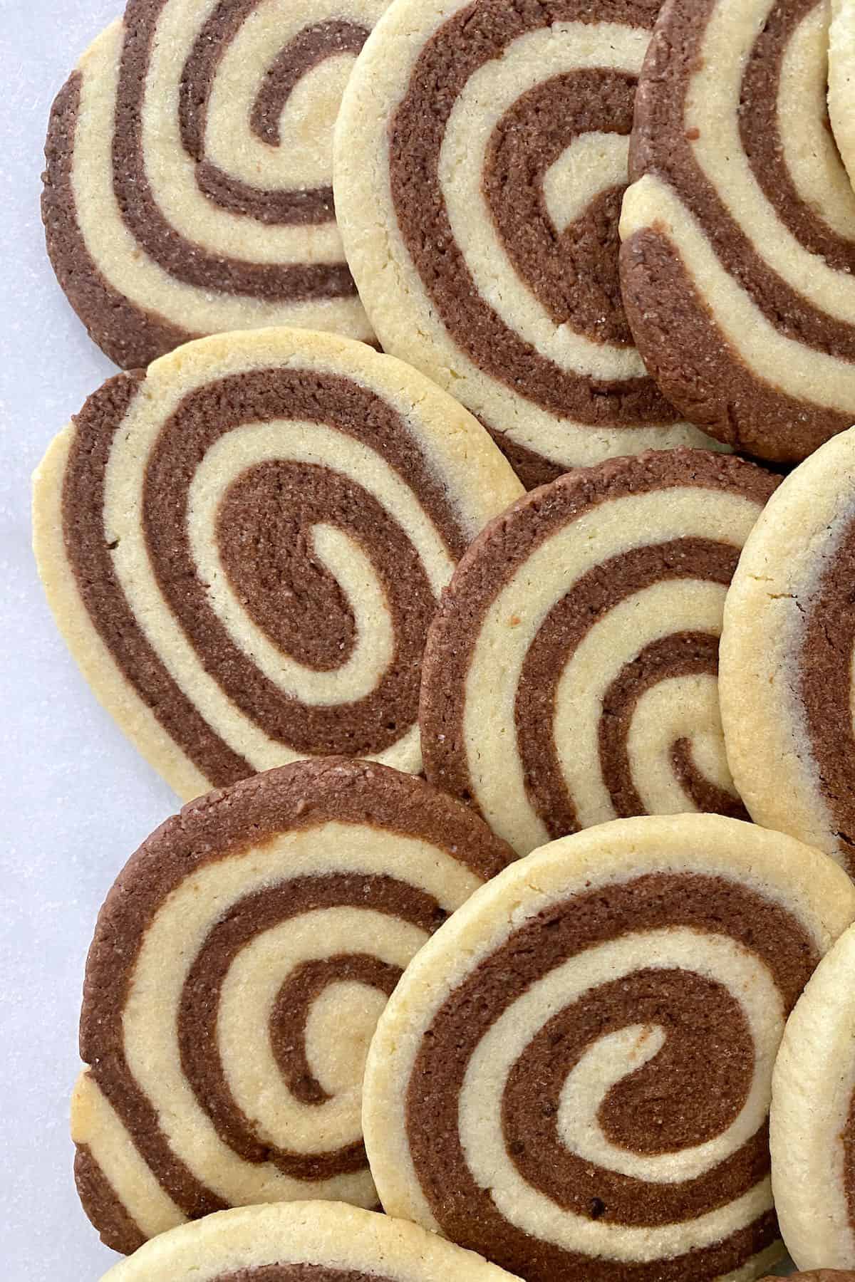 A close up of pinwheel cookies