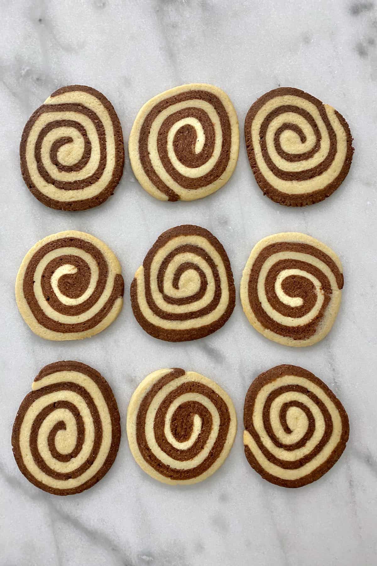 Nice pinwheel cookies on a flat surface