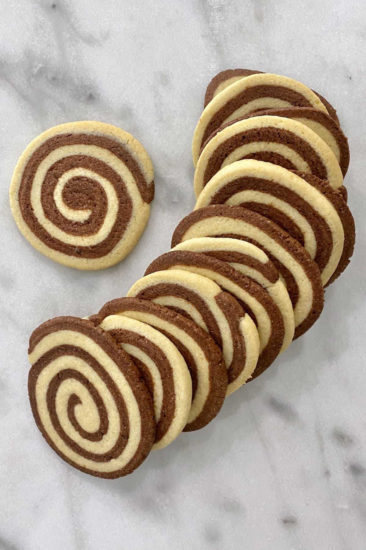Pinwheel cookies on a flat surface
