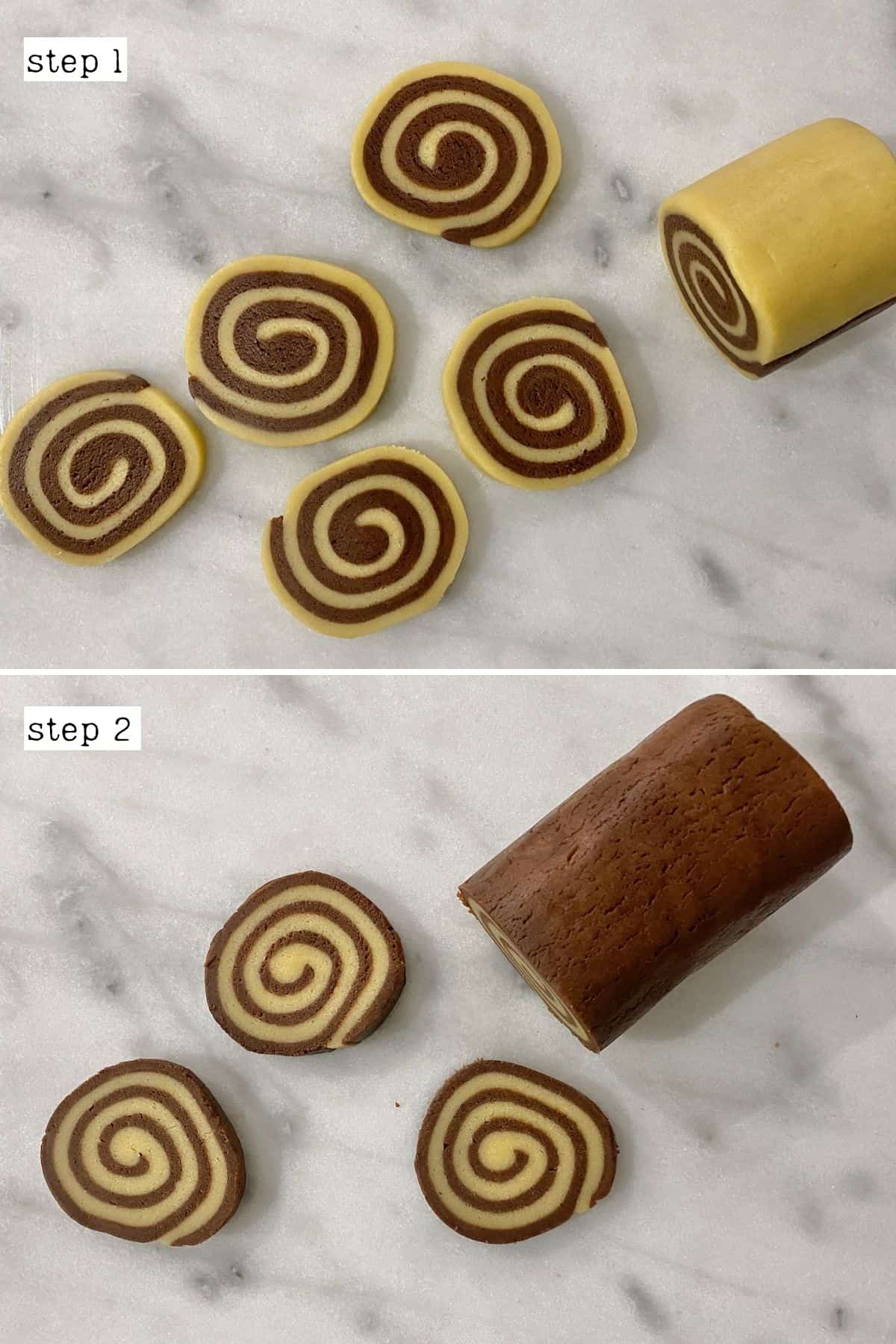 Steps for cutting pinwheel cookies
