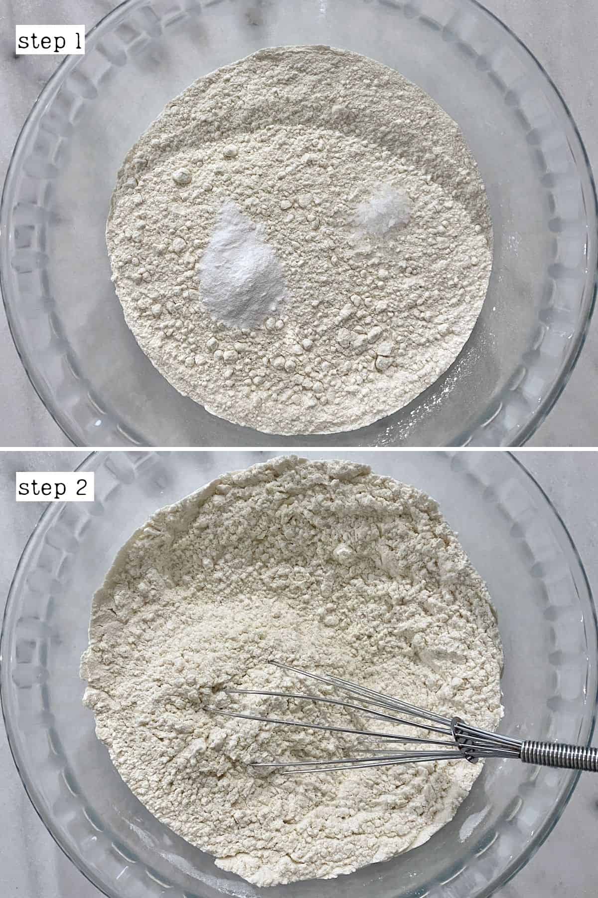 Steps for mixing flour with baking powder and salt