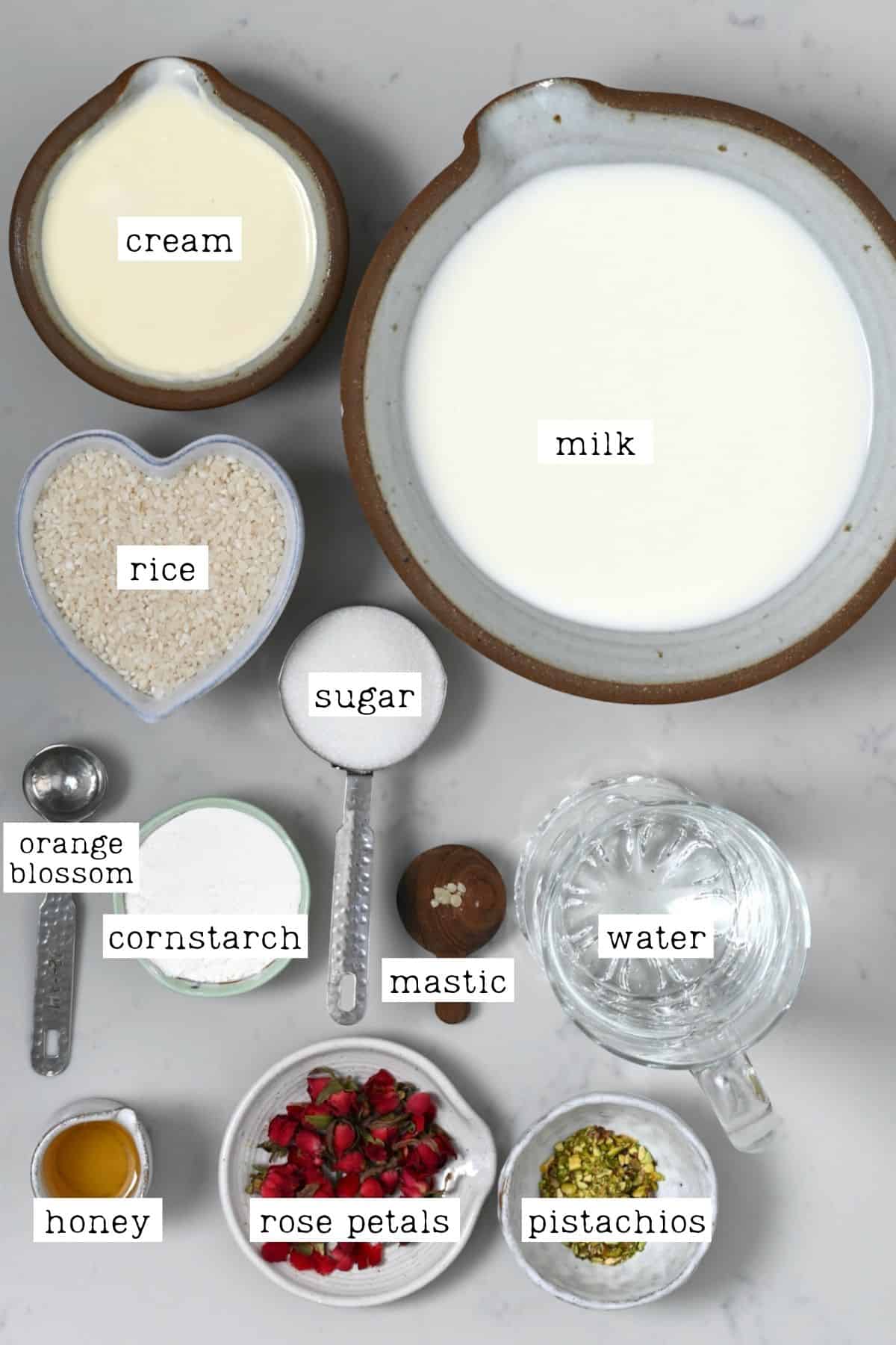 Ingredients for rice pudding