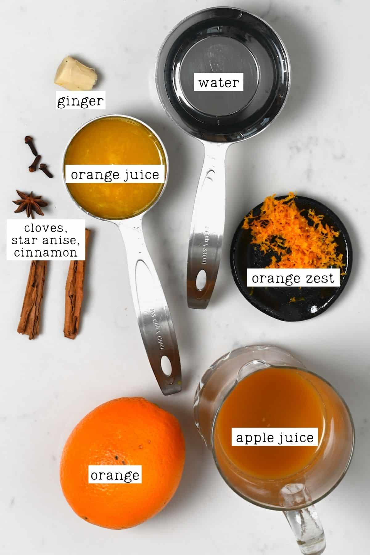 Ingredients for spiced apple cider