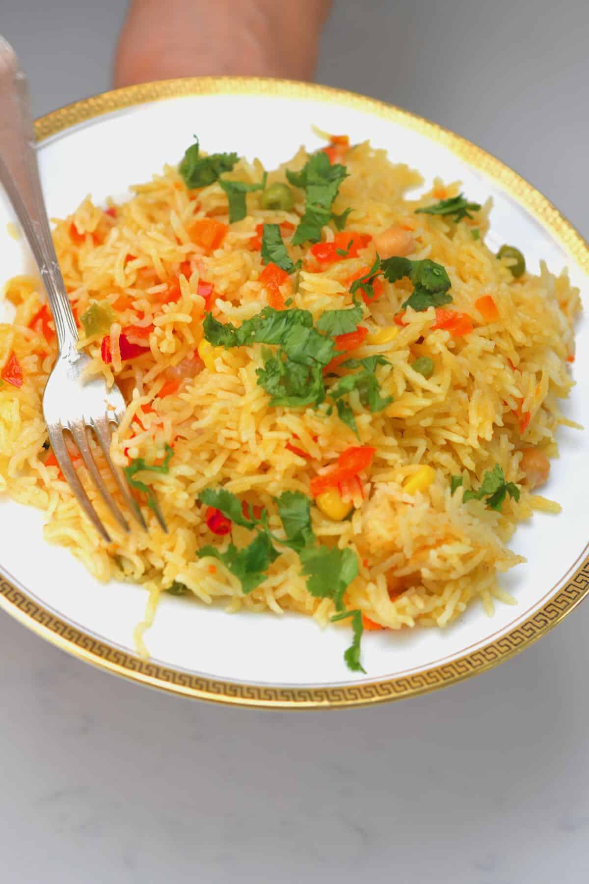 A serving of vegetable rice