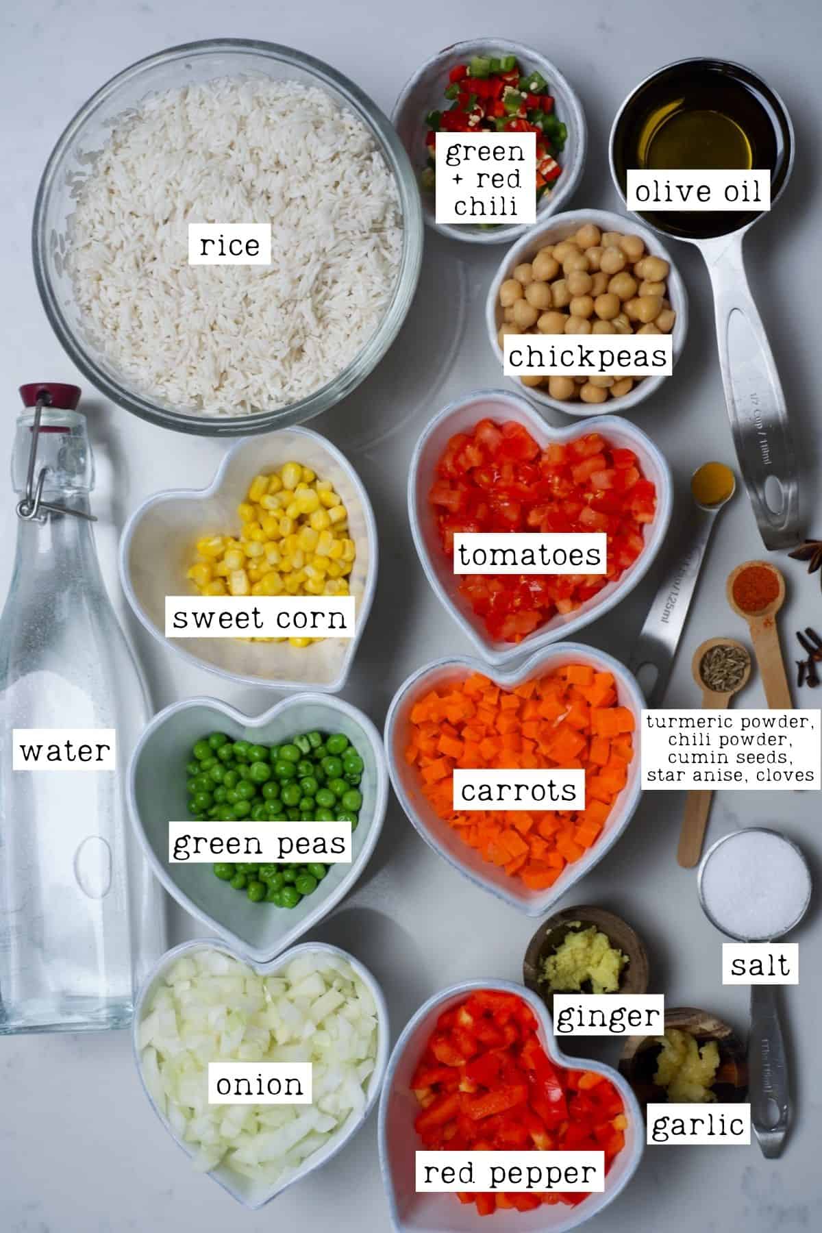 Ingredients for vegetable rice