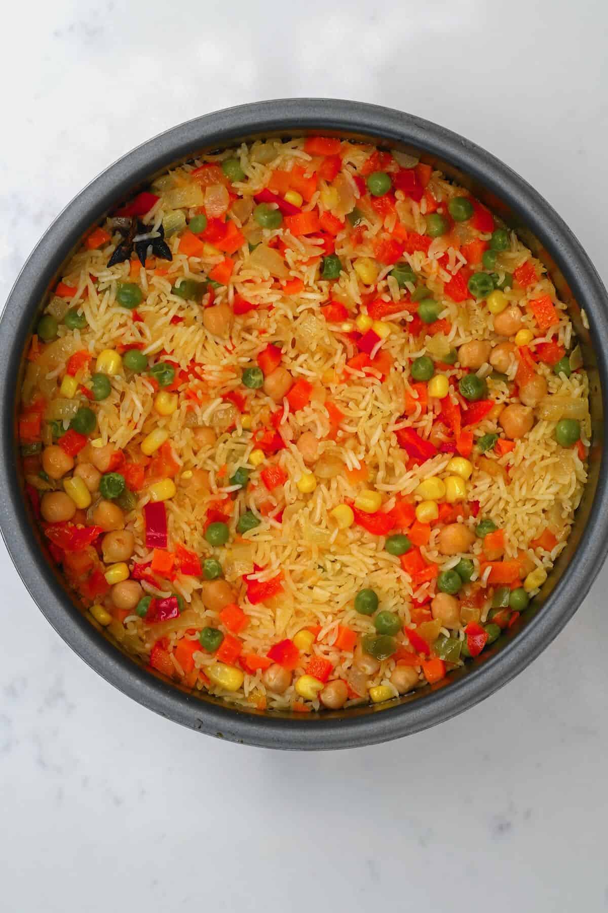 Vegetable rice in a pot
