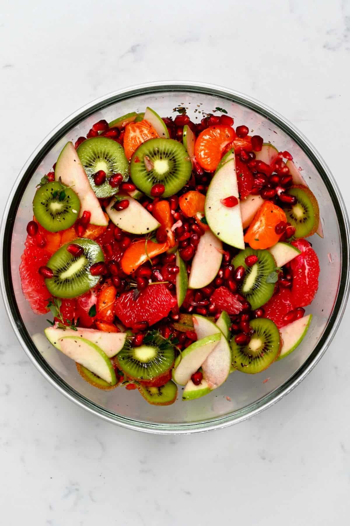 A bowl with winter fruit salad