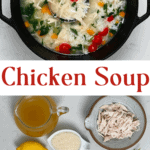 chicken soup in a pot with its ingredients