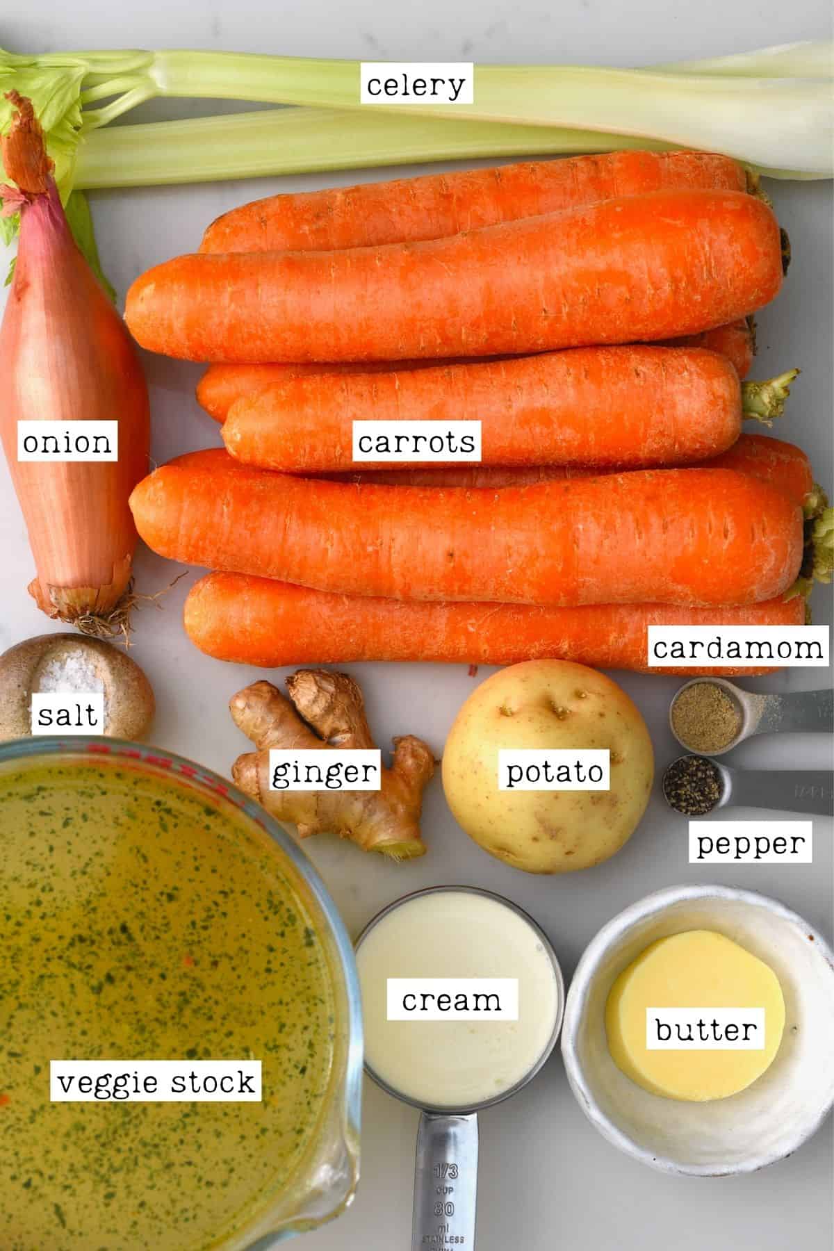 Ingredients for carrot ginger soup