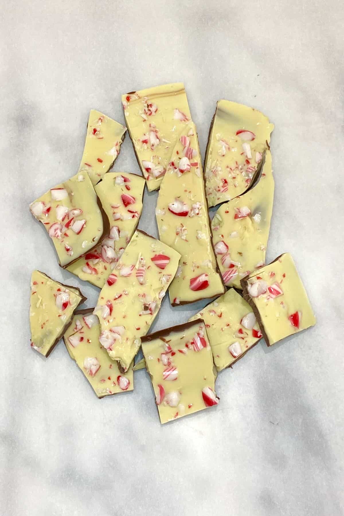 Pieces of peppermint chocolate bark
