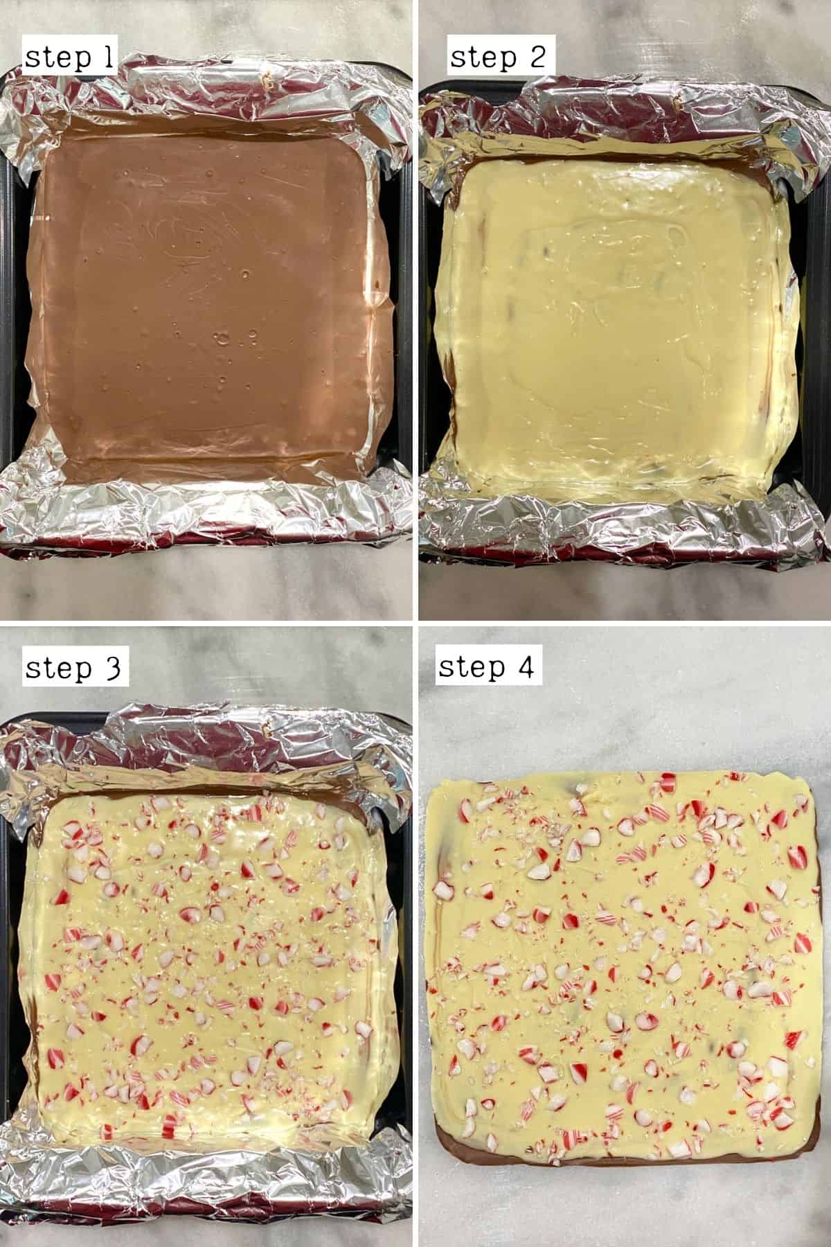 Steps for making peppermint chocolate bark