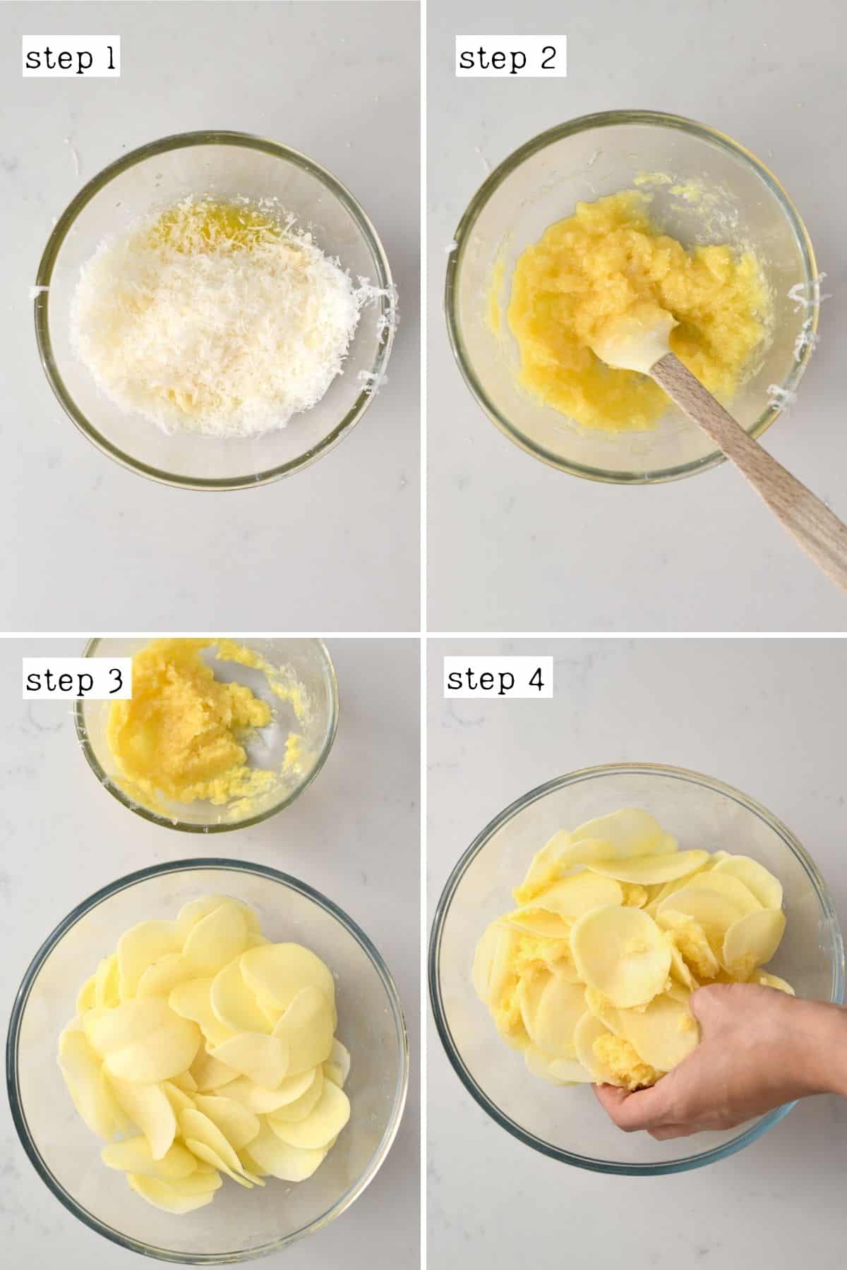 Steps for preparing crispy potato stacks