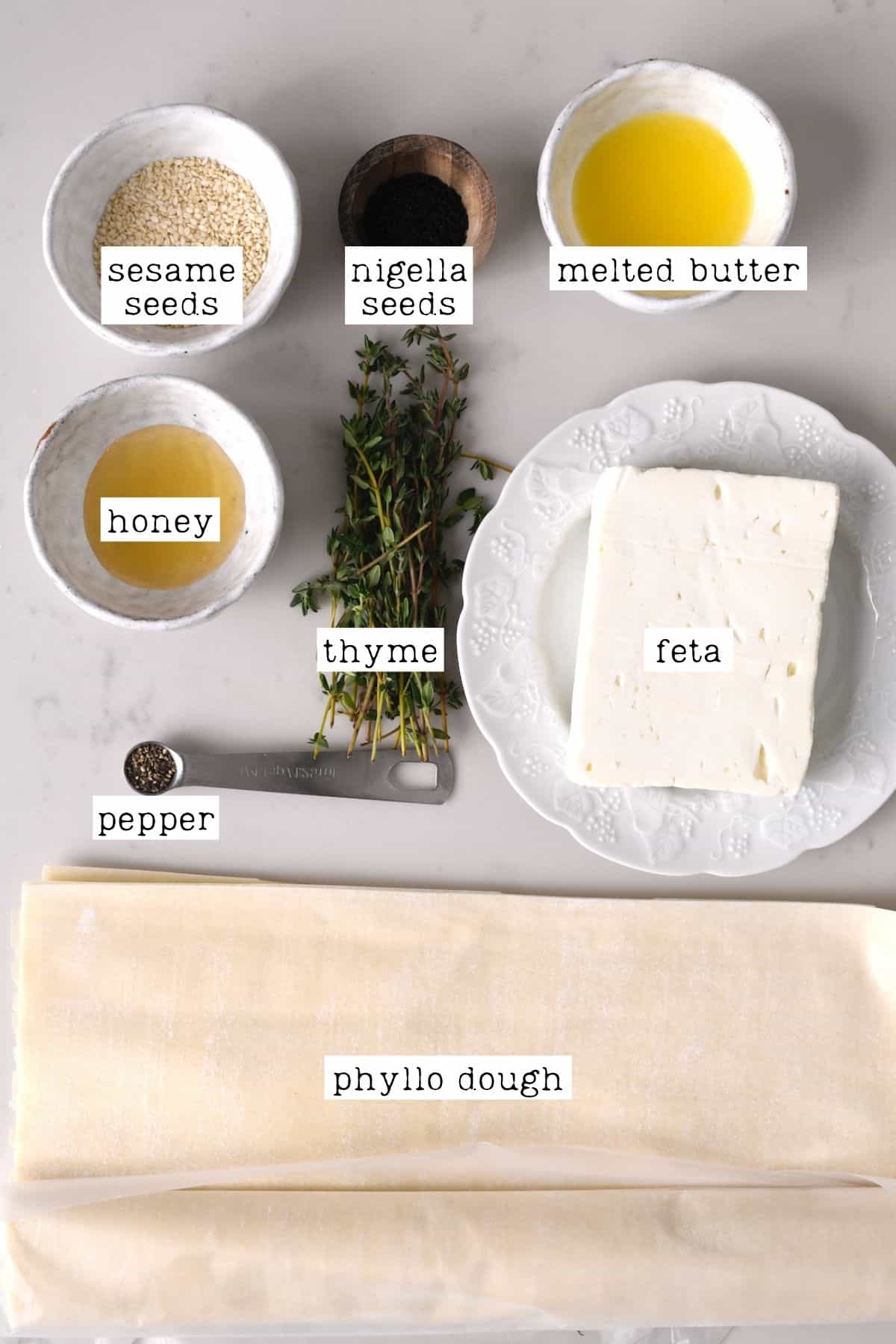 Ingredients for feta filled phyllo pastry