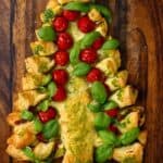 Pesto Christmas tree on a chopping board
