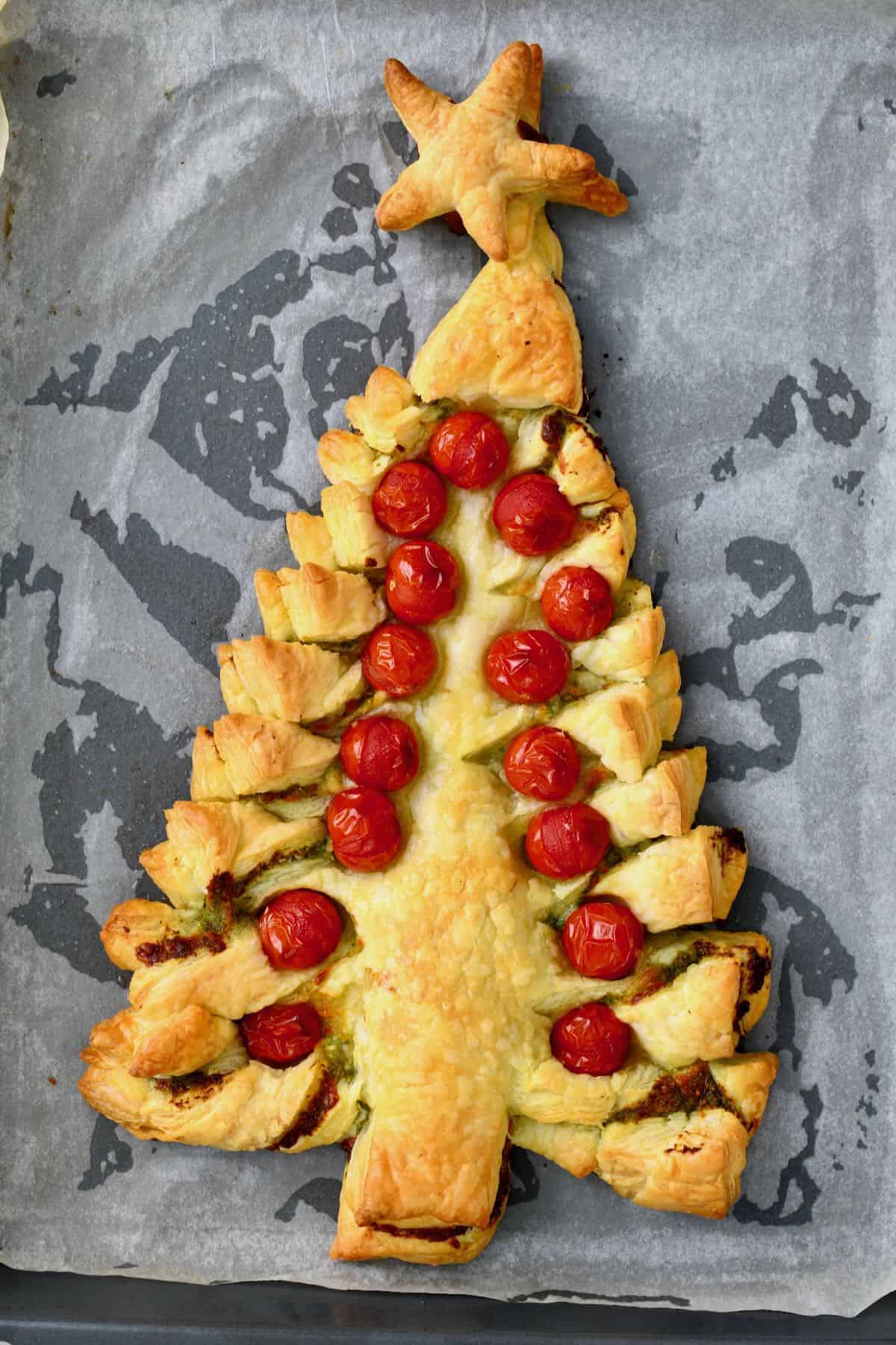Freshly baked puff pastry Christmas tree