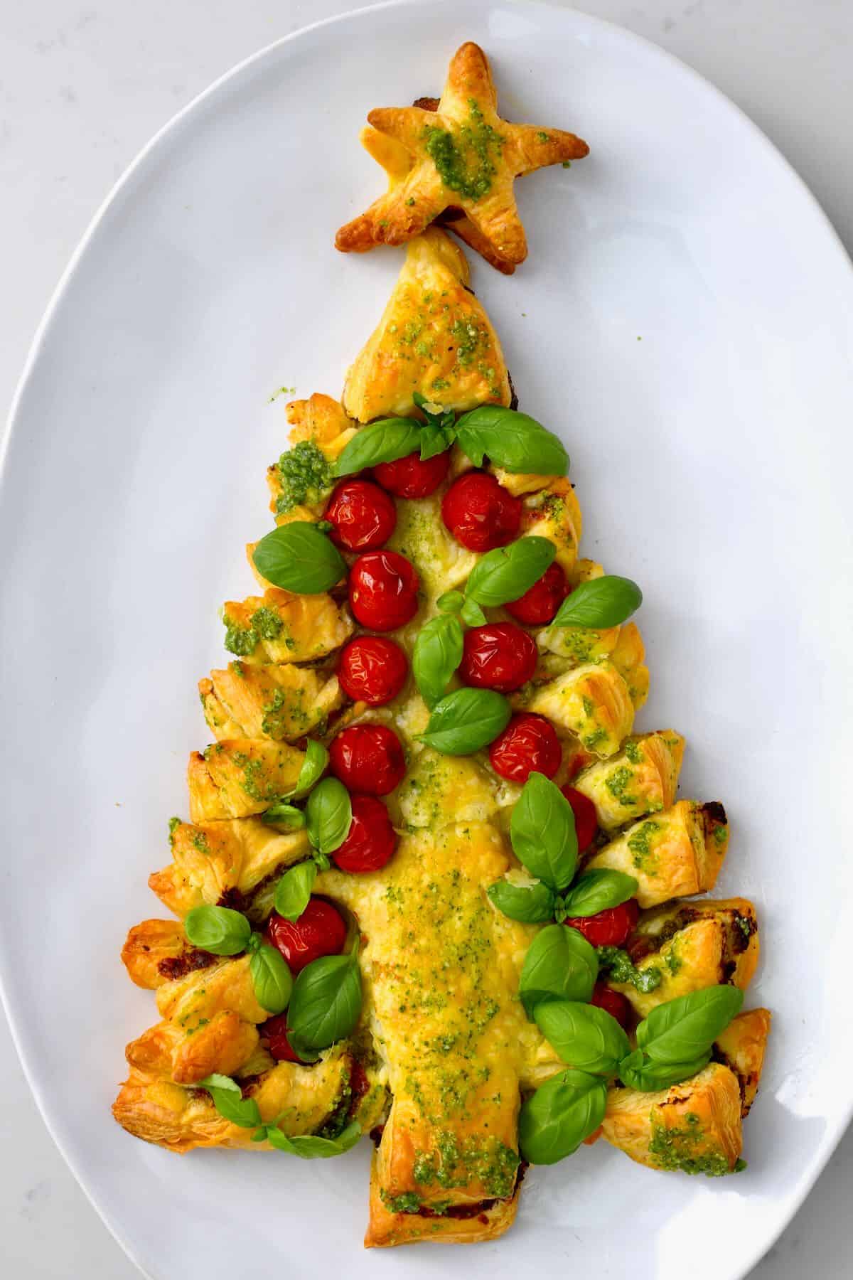 Pesto Christmas tree on a serving plate