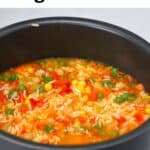 Cooking vegetable rice in a pot