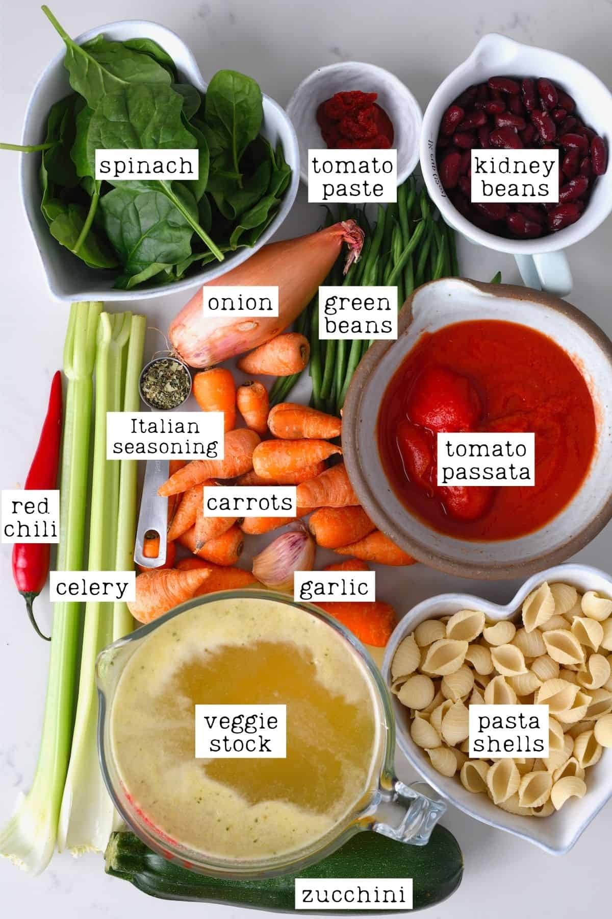 Ingredients for vegetable pasta soup