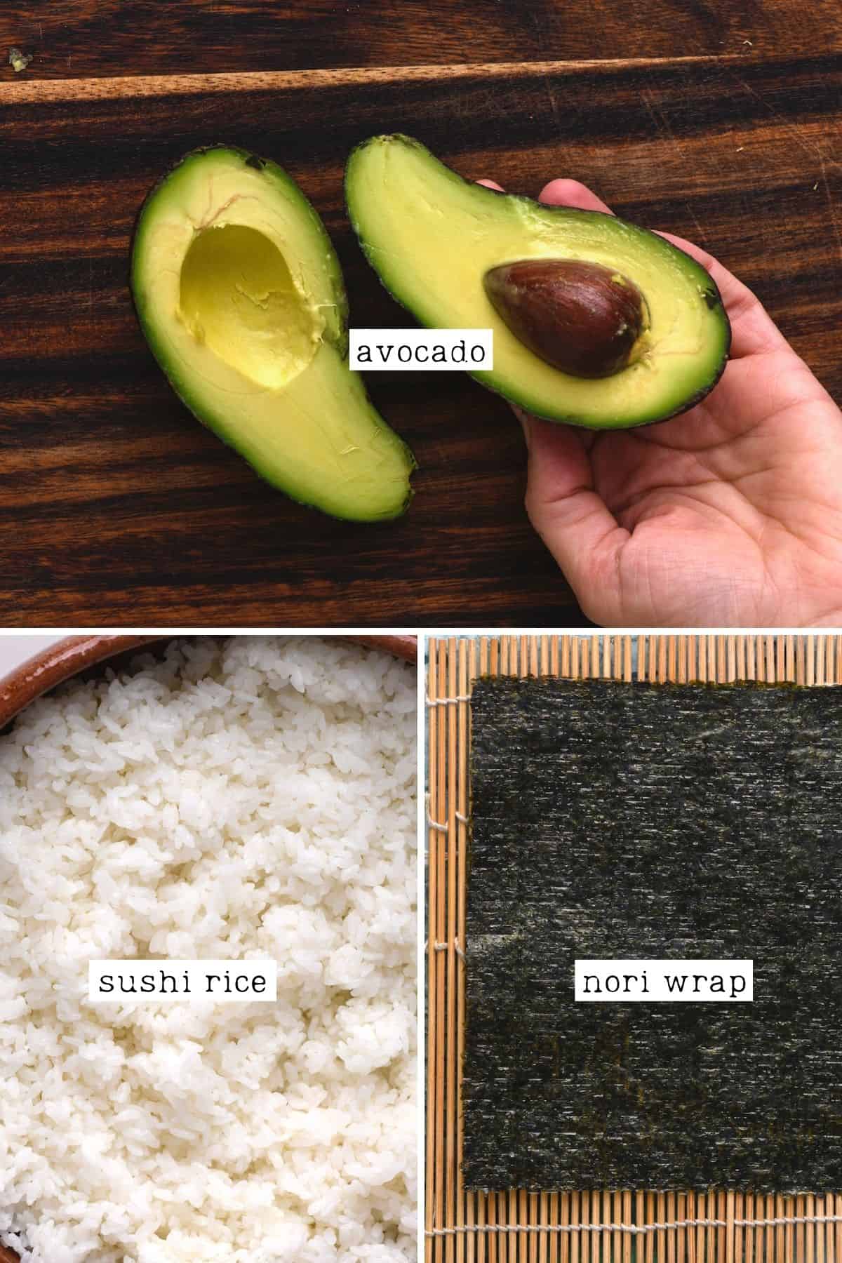 Ingredients for avocado maki