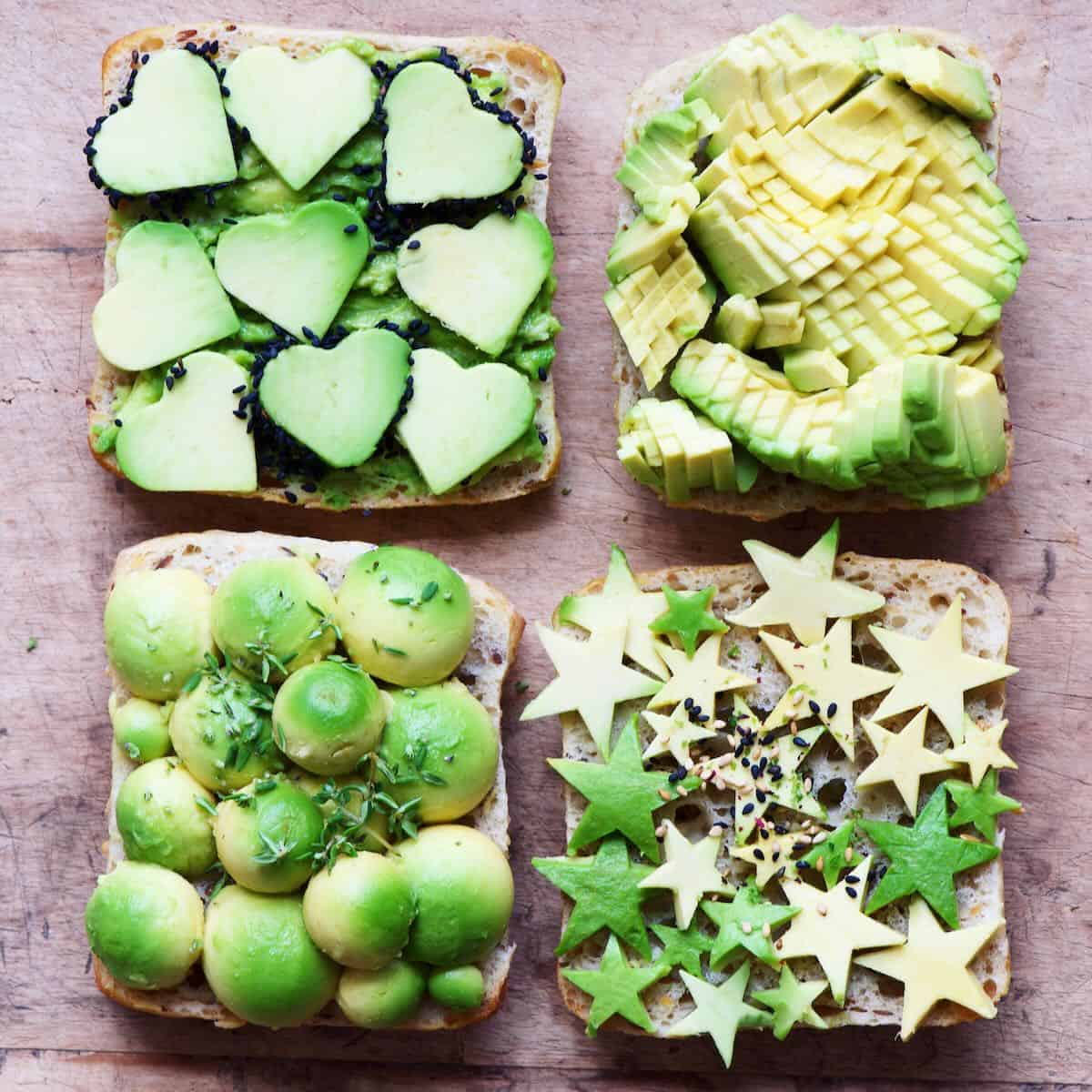 Four different avocado toasts
