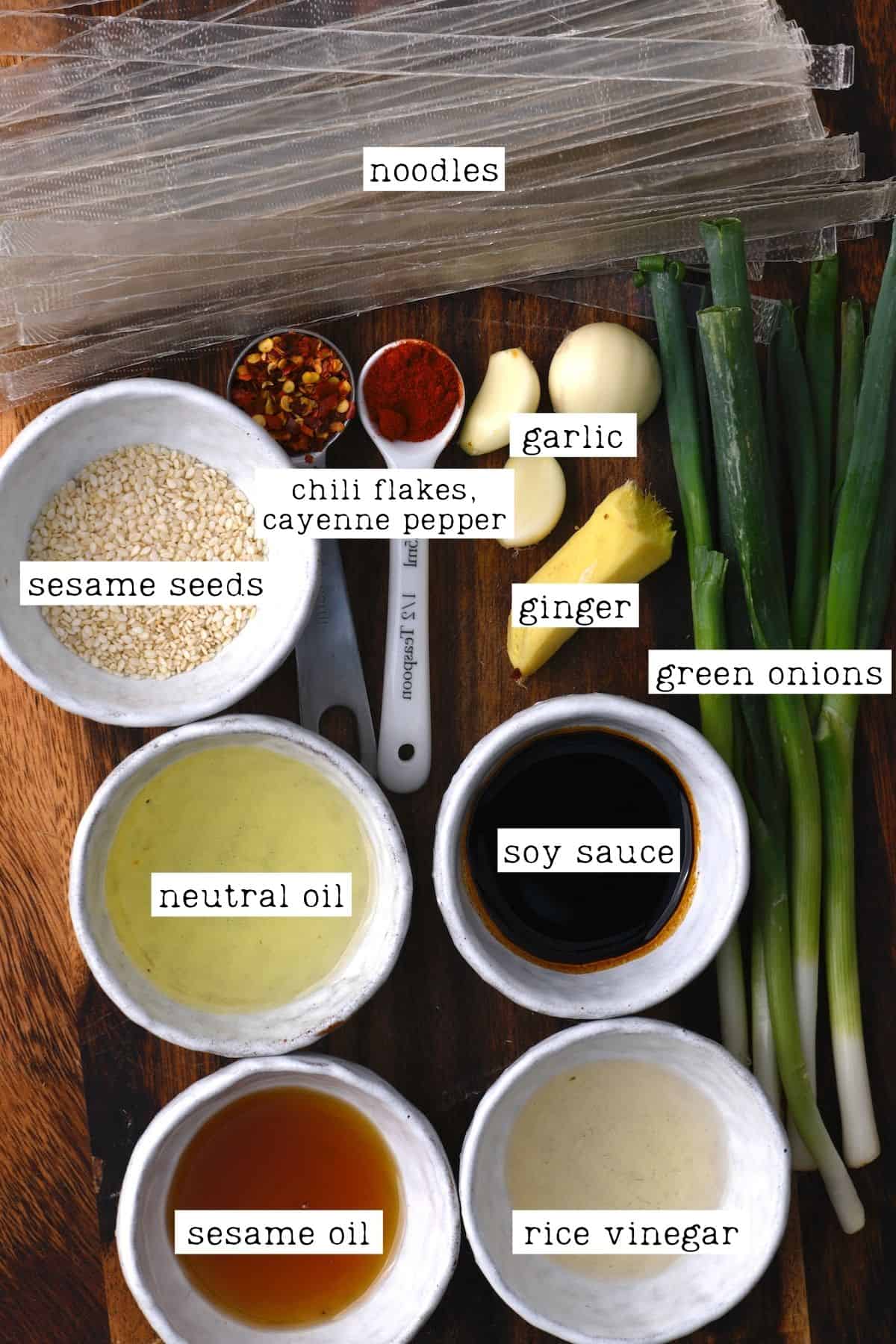 Ingredients for chili oil noodles
