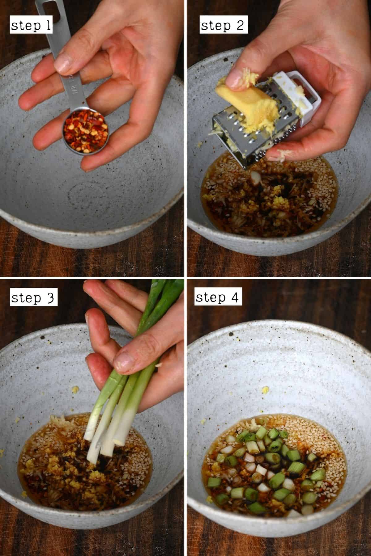 Steps for mixing chili spices for noodles