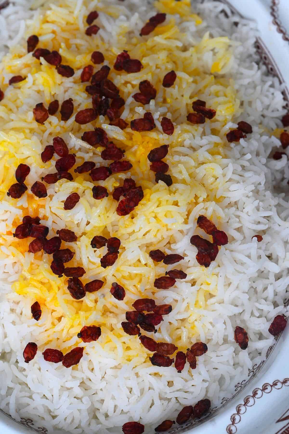 Rice topped with barberries