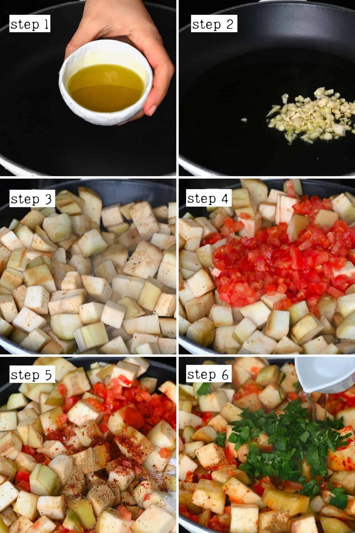 Steps for cooking zaalouk