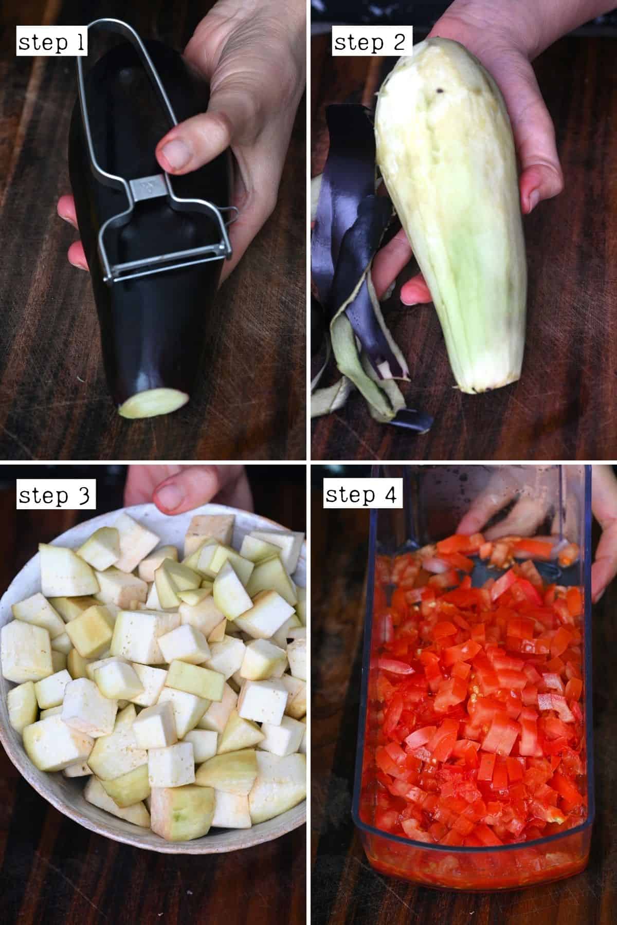 Steps for preparing veggies for zaalouk