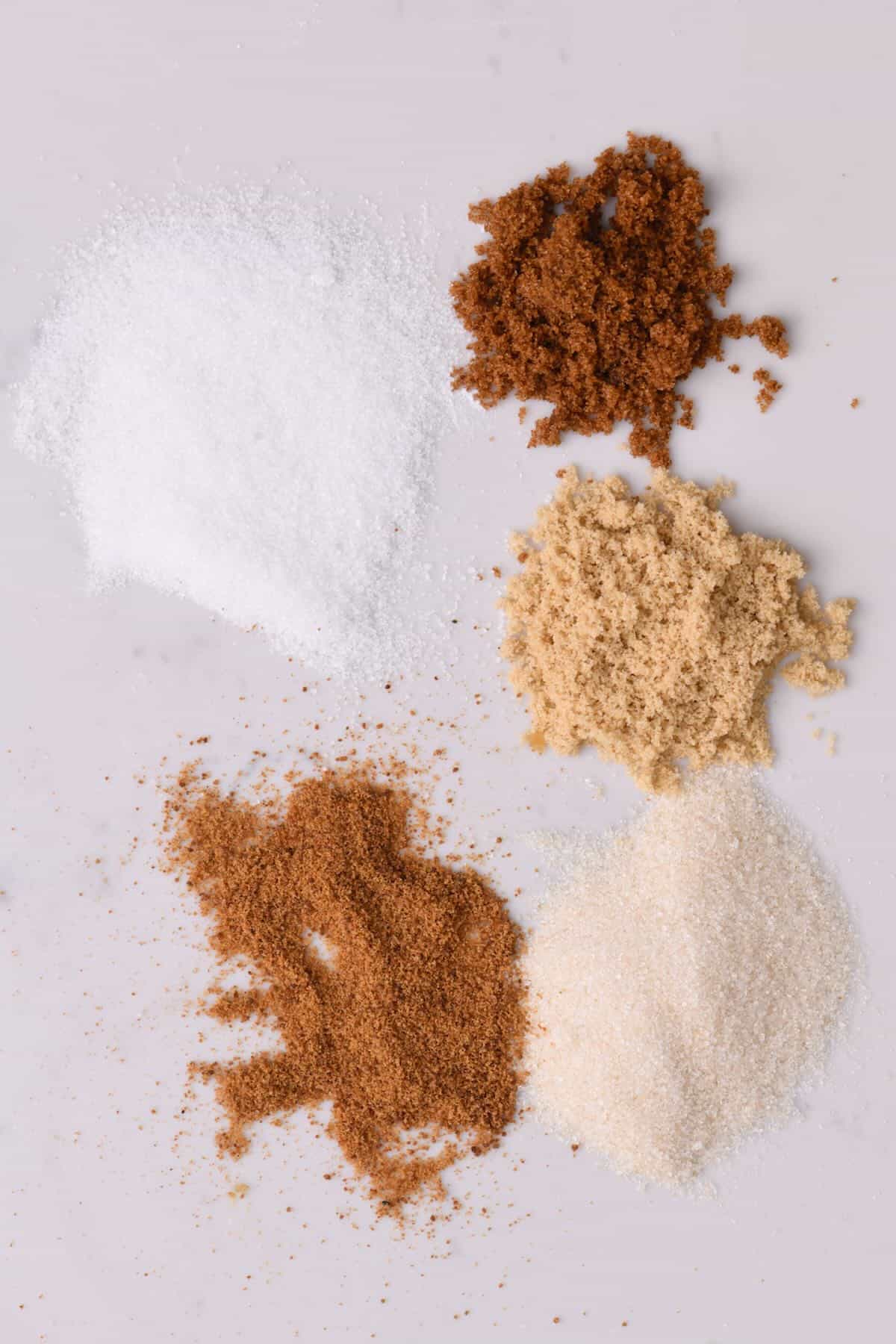 Different types of granulated sugars