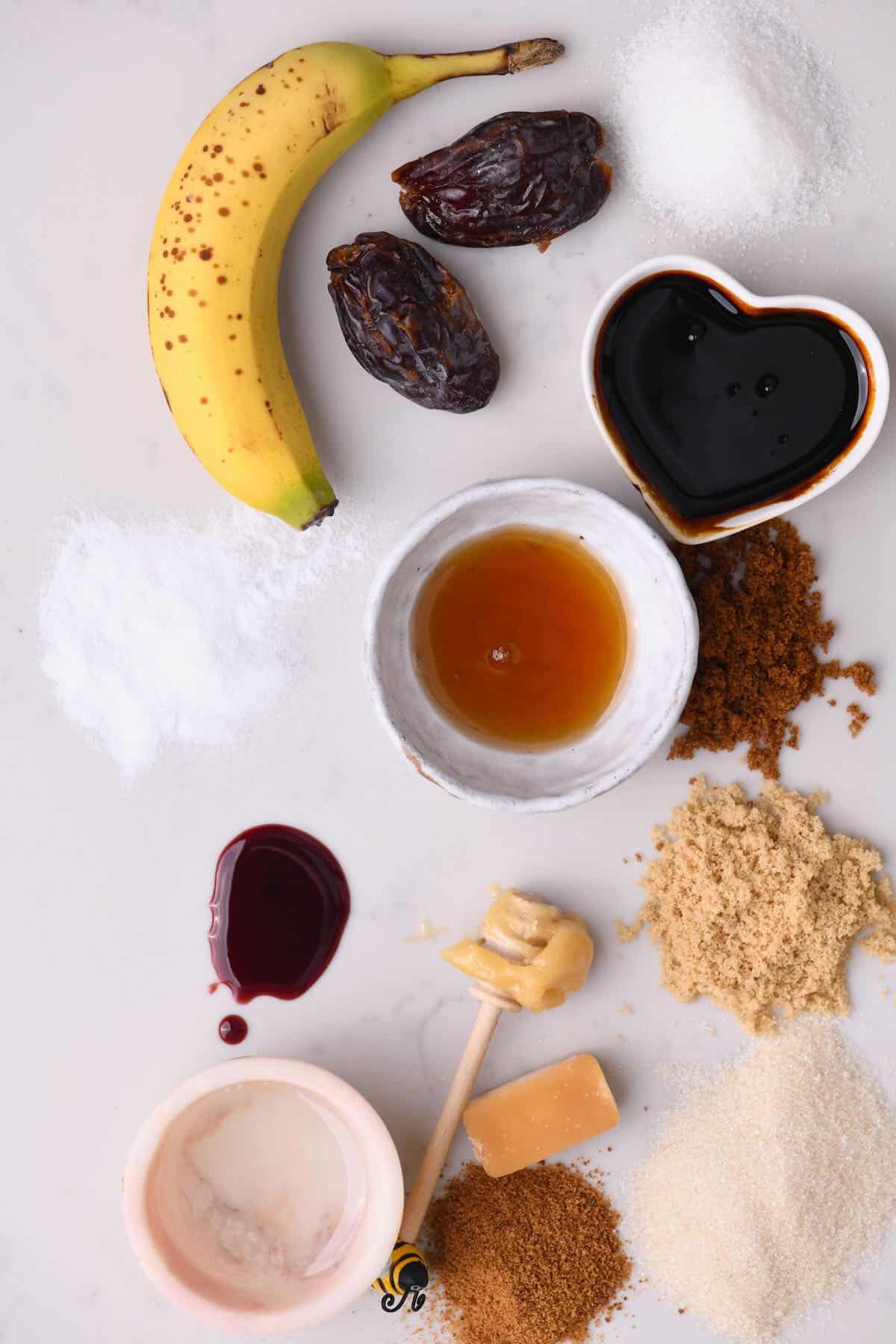 Different types of granulated sugars and liquid sweeteners
