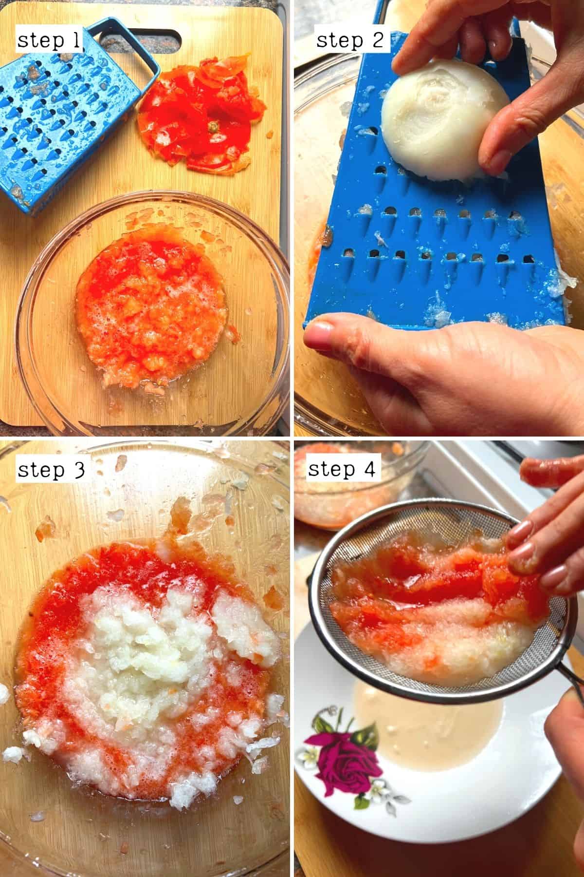 Steps for grating tomatoes and onions