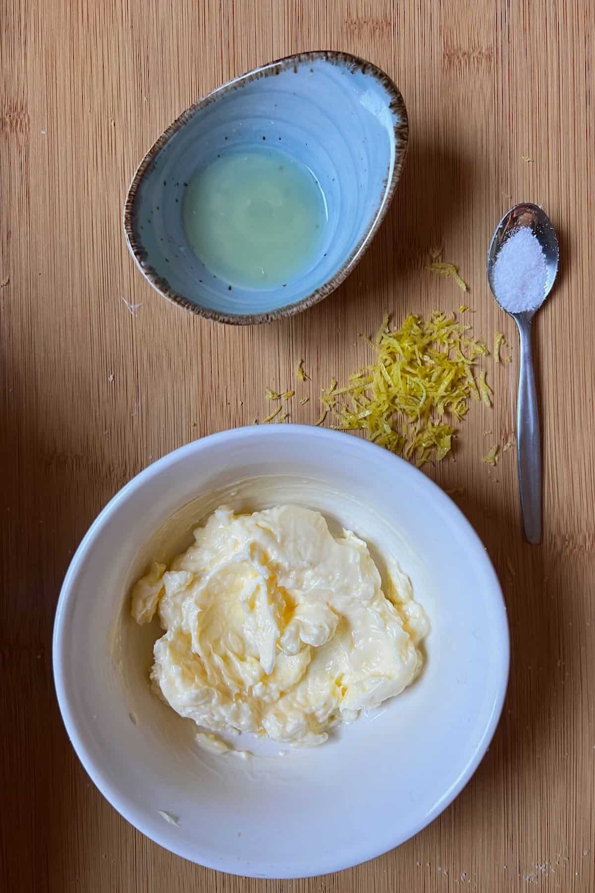Ingredient for lemon butter ready to mix