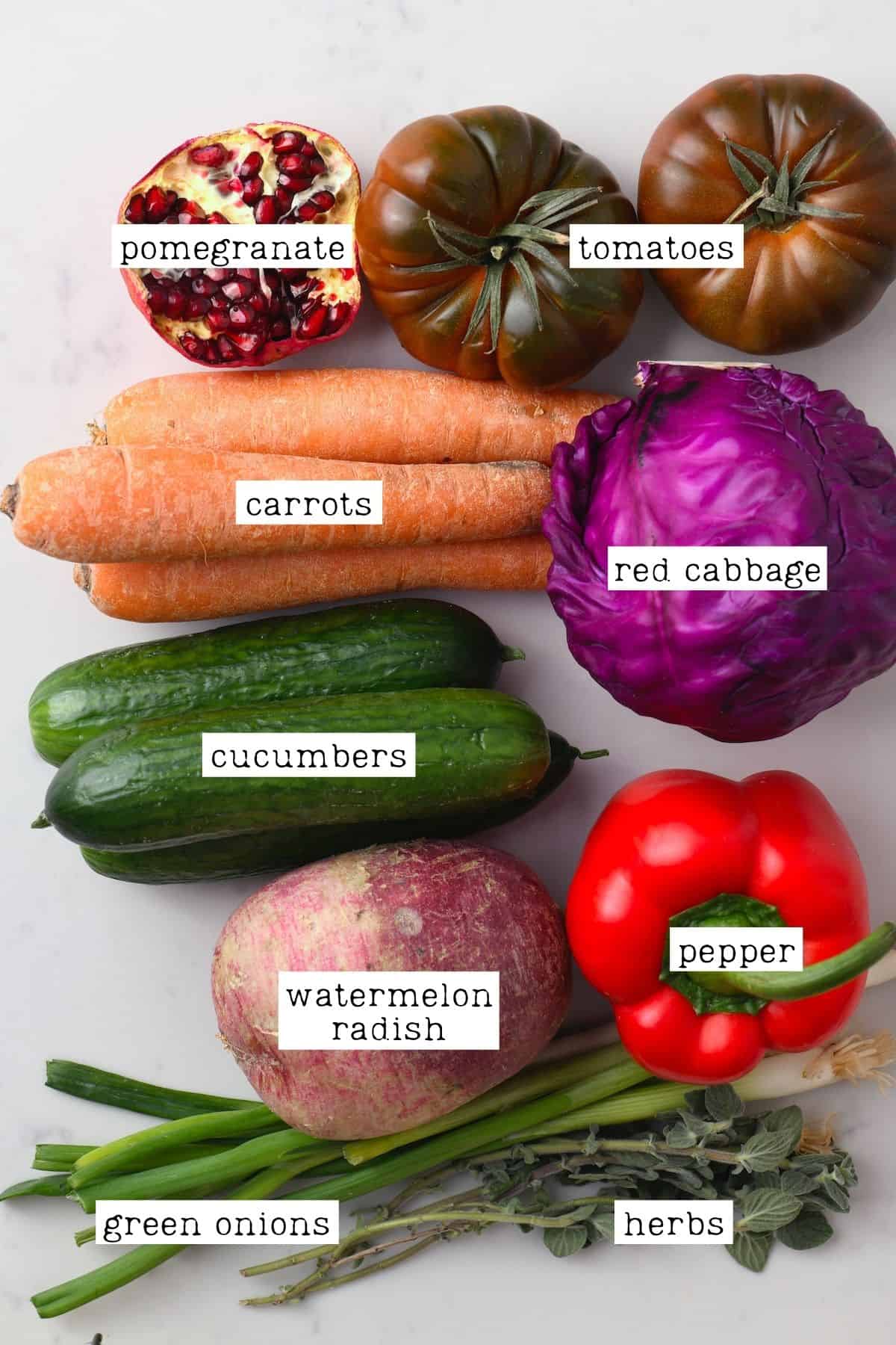Ingredients for rainbow cabbage salad