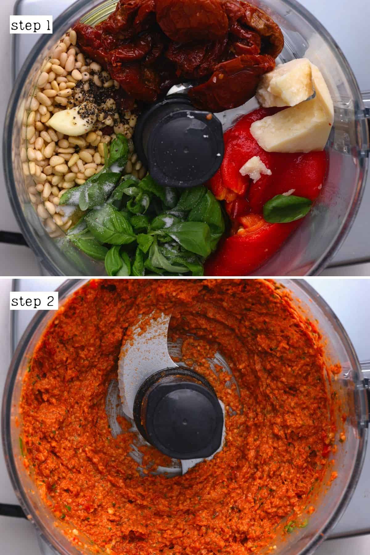 Steps for blending red pesto