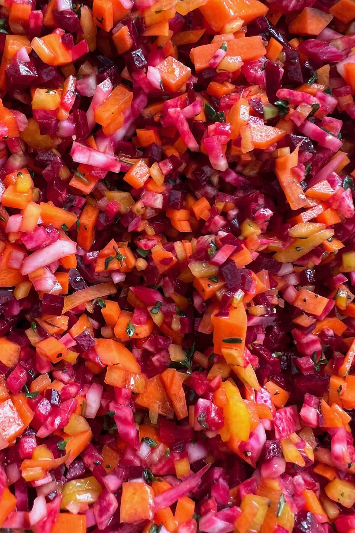 A close up of root vegetable salad
