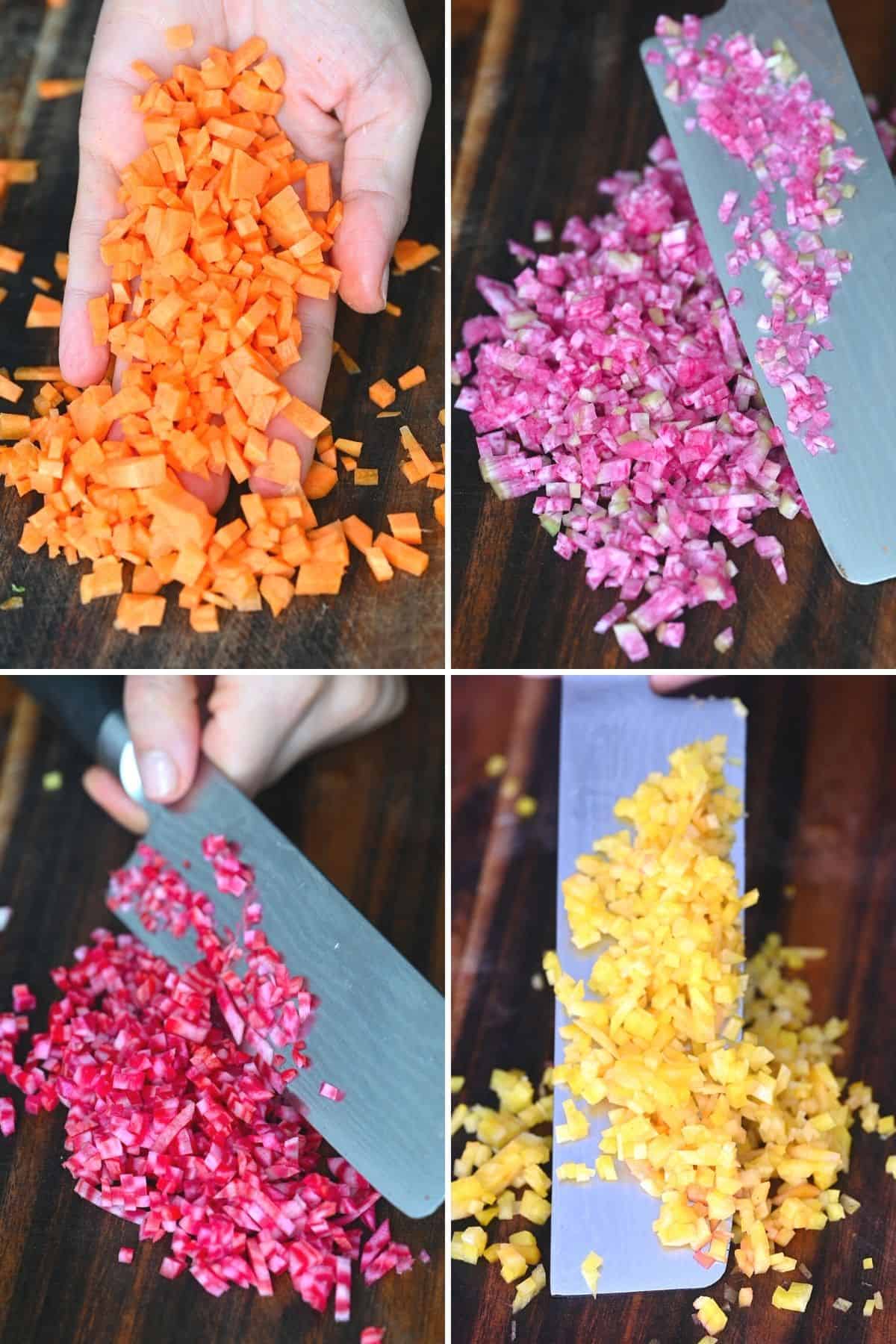 Steps for chopping root vegetables