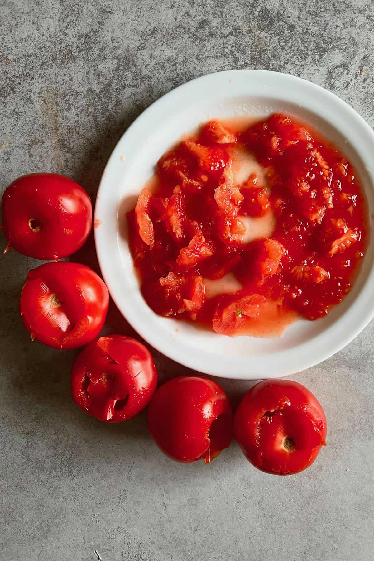 Cored tomatoes