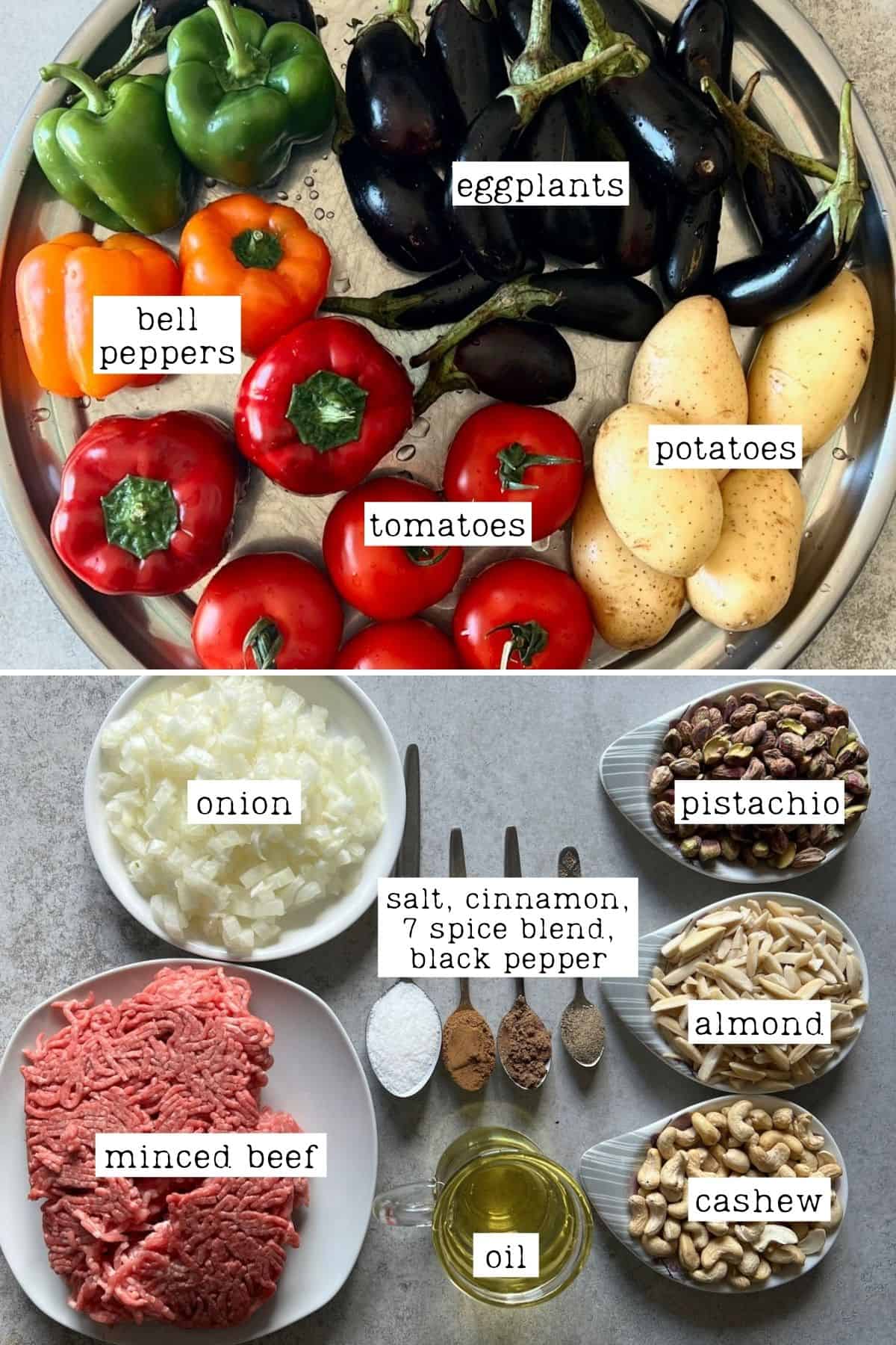 Ingredients for stuffed veggies with meat