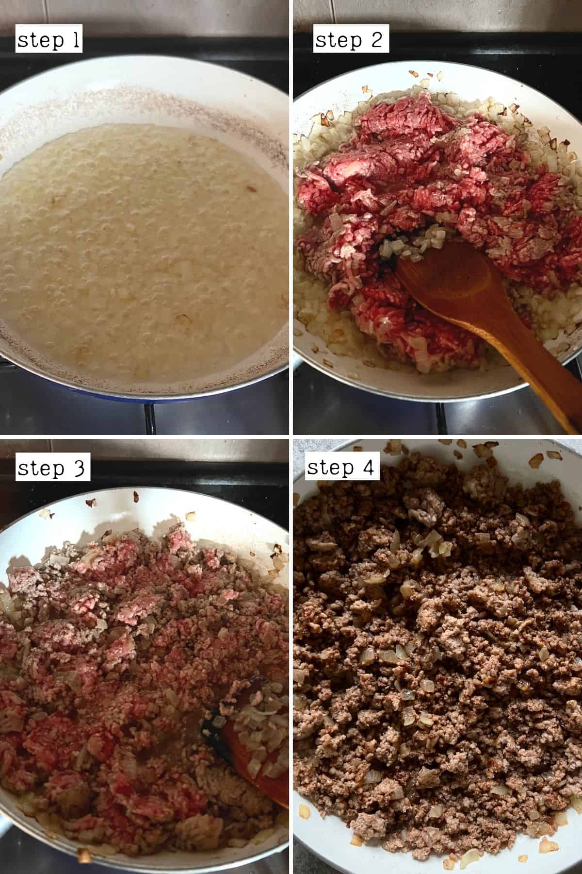 Steps for cooking onions and minced beef