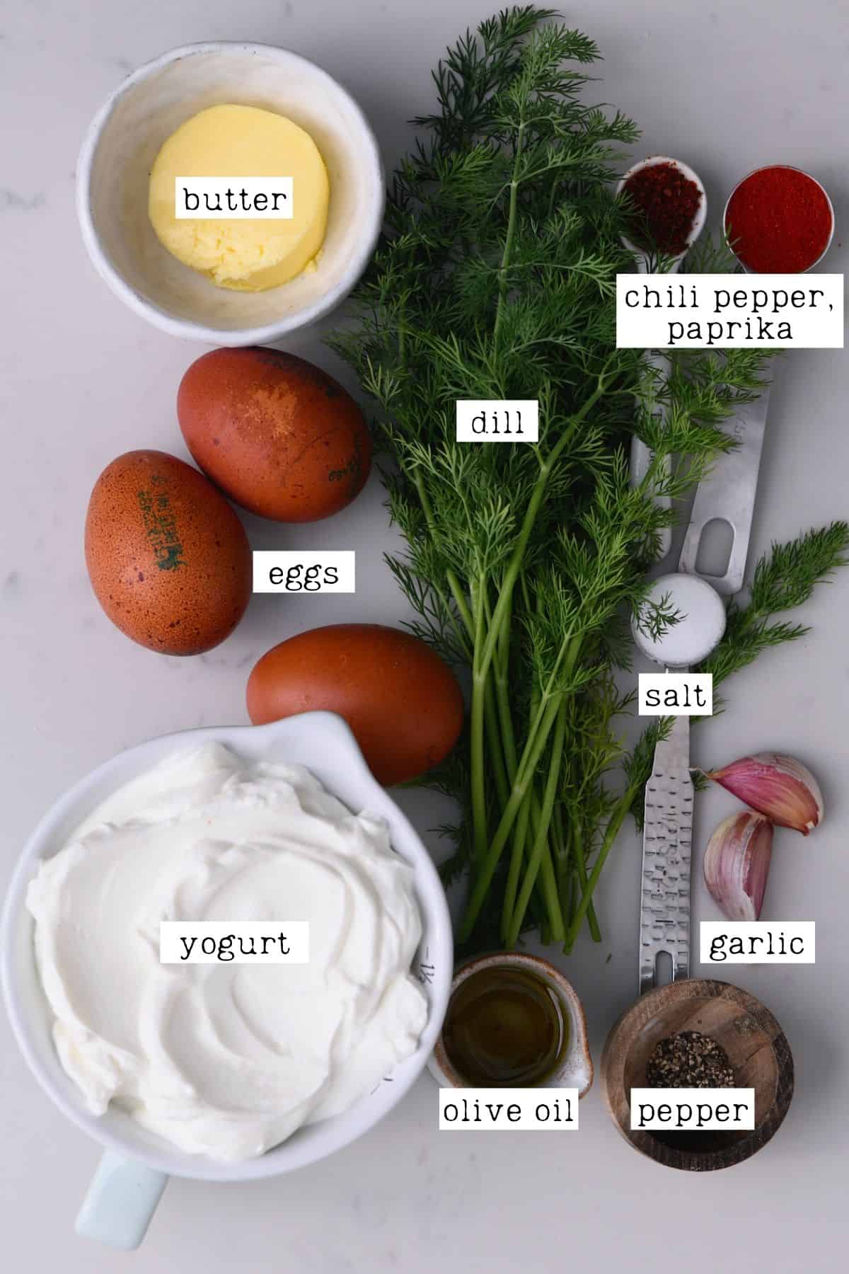 Ingredients for Turkish poached eggs