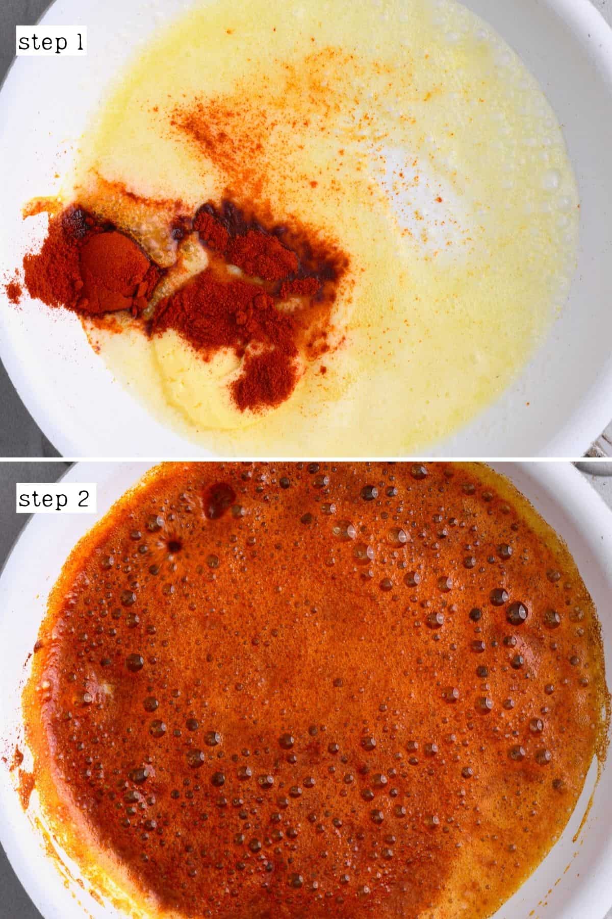 Steps for melting butter with paprika