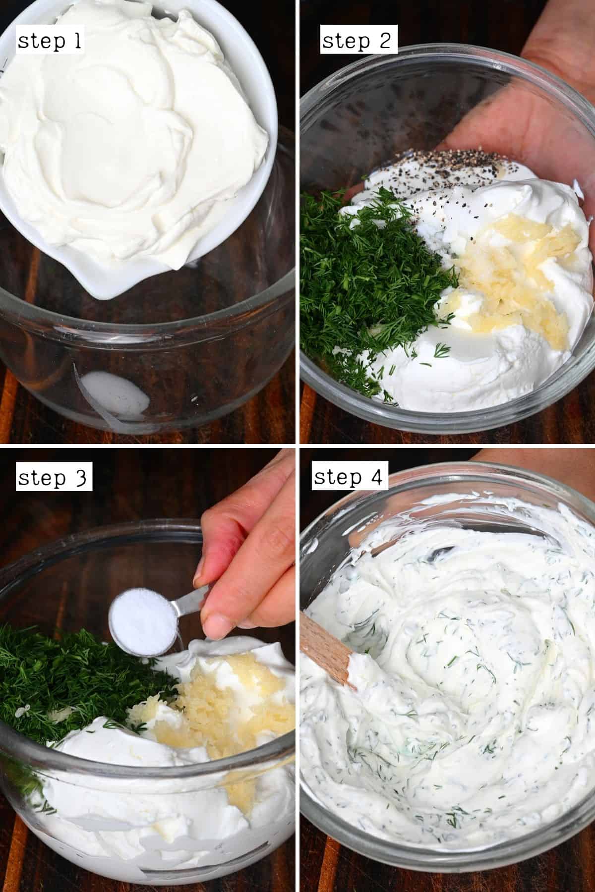 Steps for mixing yogurt with dill
