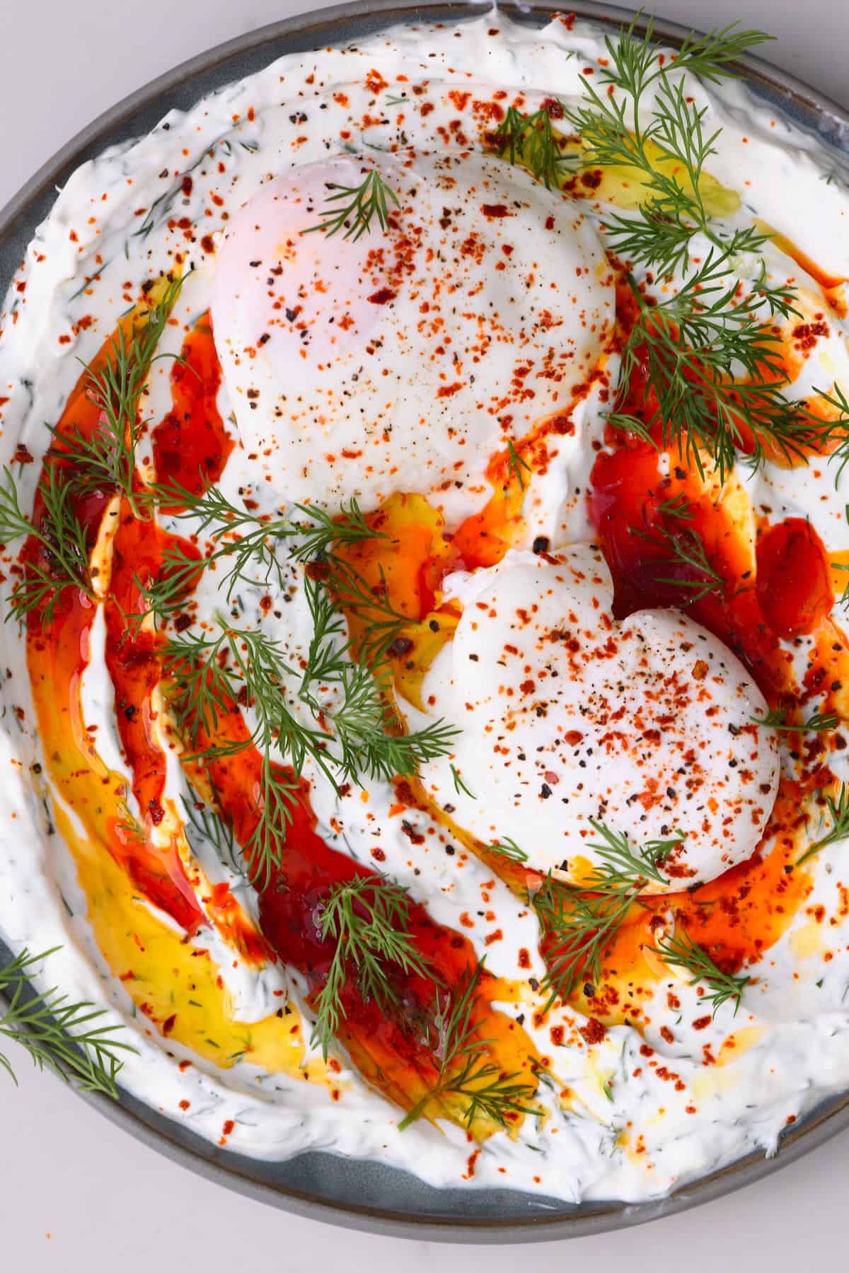 Turkish eggs served in a large plate