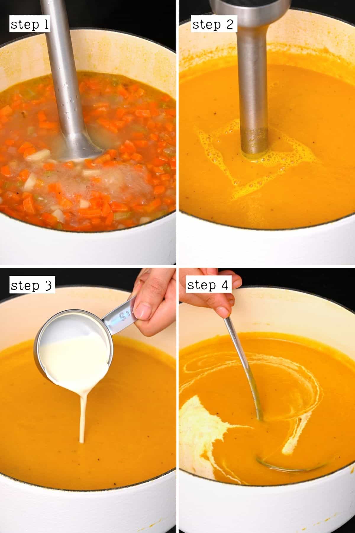 Steps for blending carrot ginger soup