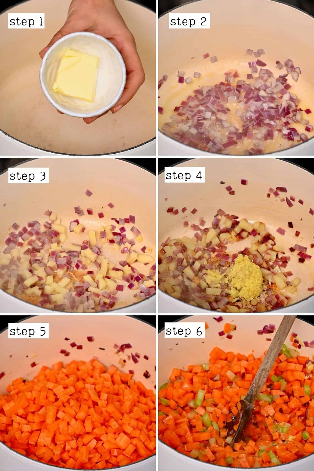 Steps for preparing carrot ginger soup base