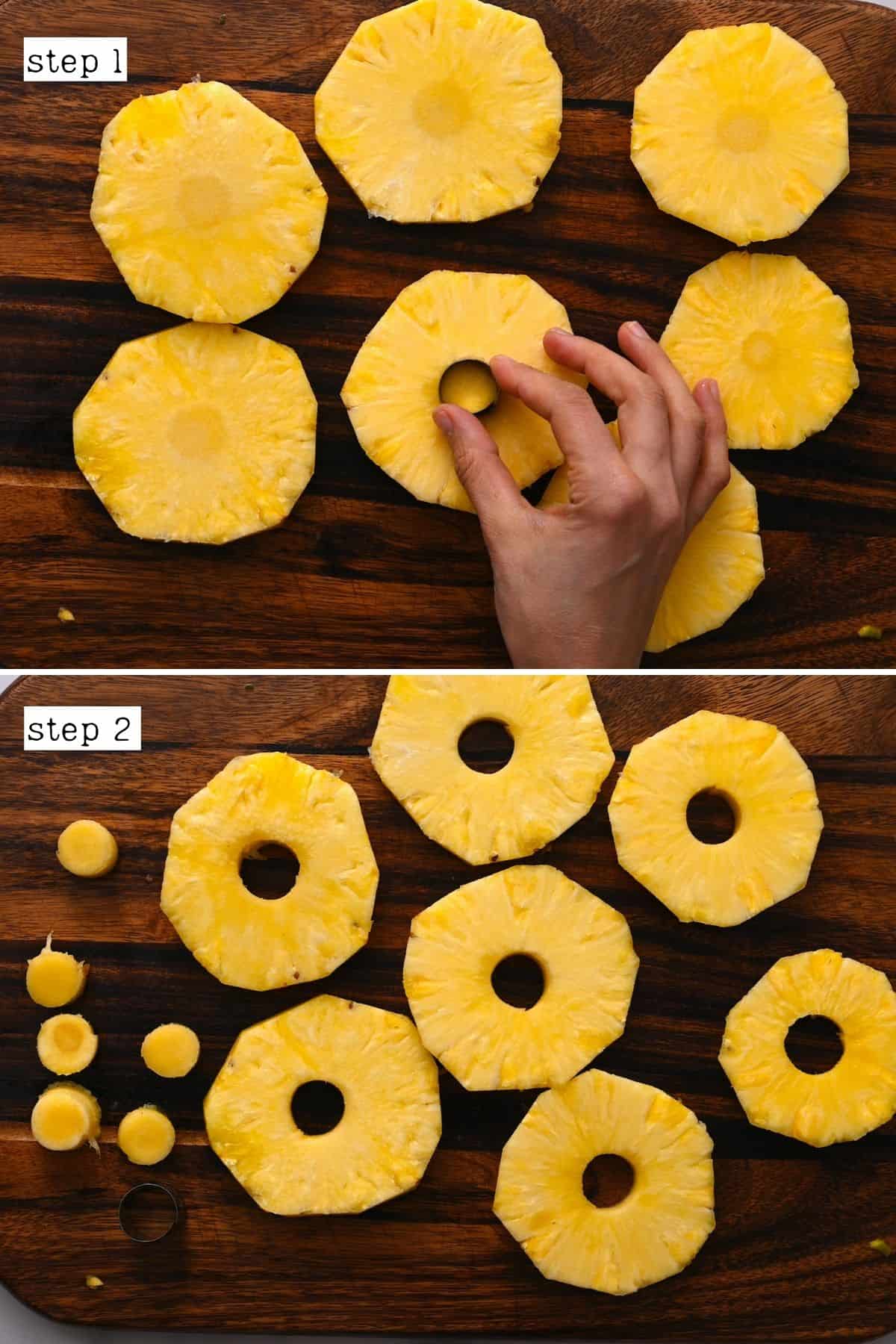 Steps for removing the core from pineapple rings