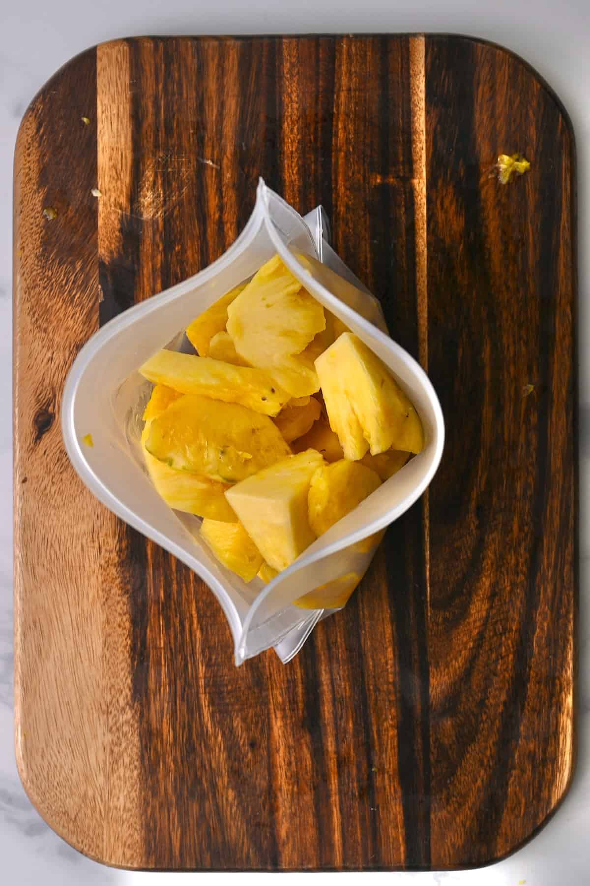 Pineapple in a freezer bag