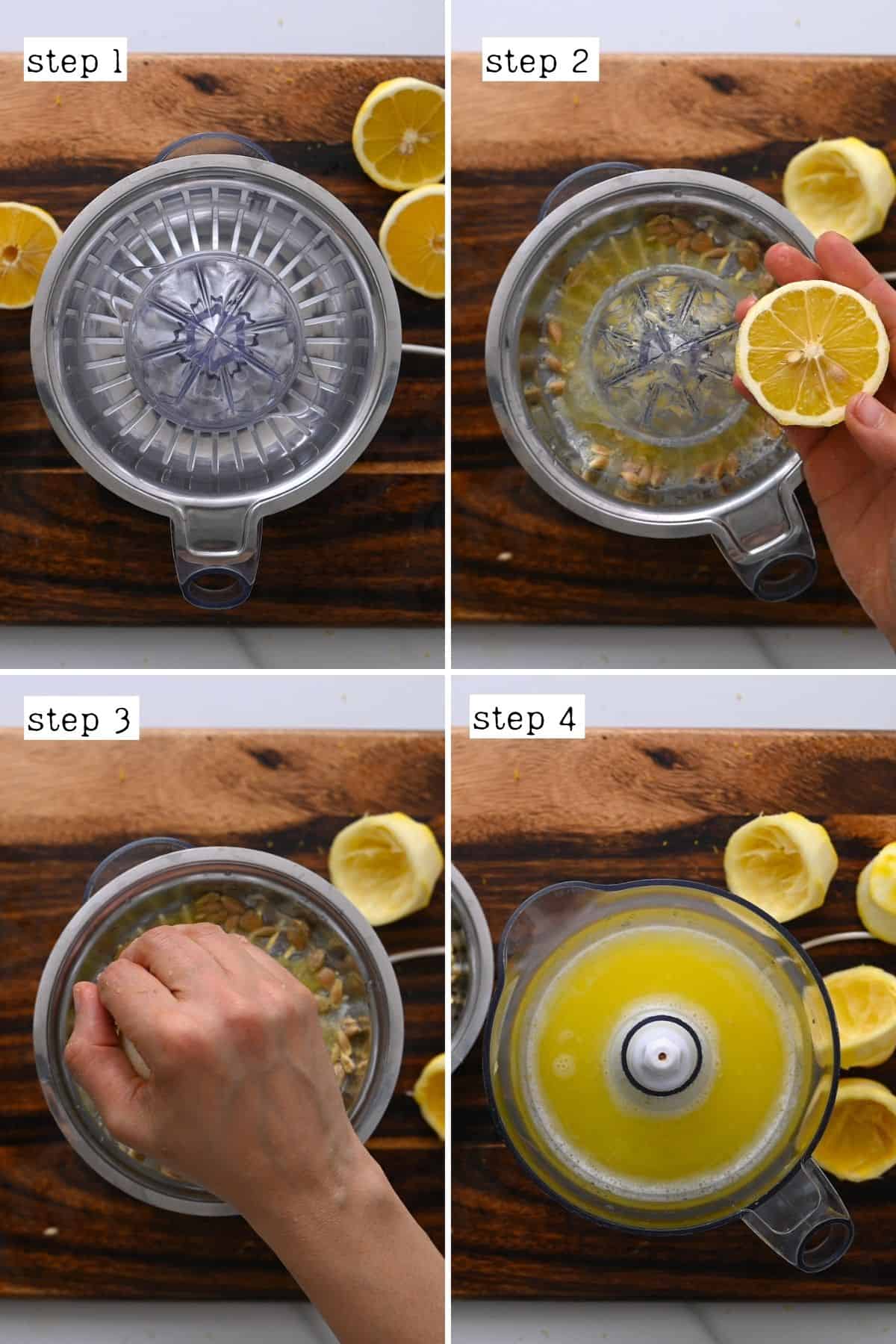 Steps for juicing a lemon with a citrus juicer